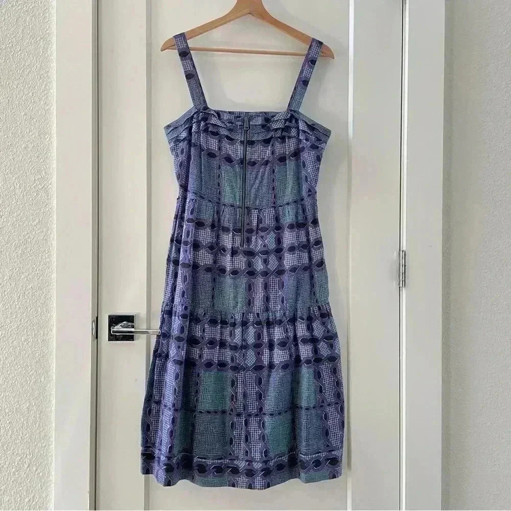 BURBERRY COTTON SILK PRINT DRESS SAPPHIRE BLUE SIZE 8 - Picture 2 of 9